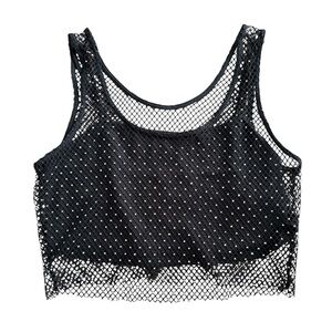 Women’s Black Mesh Rhinestone Fishnet Crop Top Sleeveless Size S Sincerely Jules